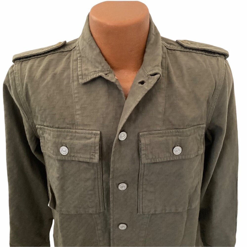 7 For All Mankind Textured Military Shirt Jacket Mens Small Olive Green Shacket - Picture 7 of 12